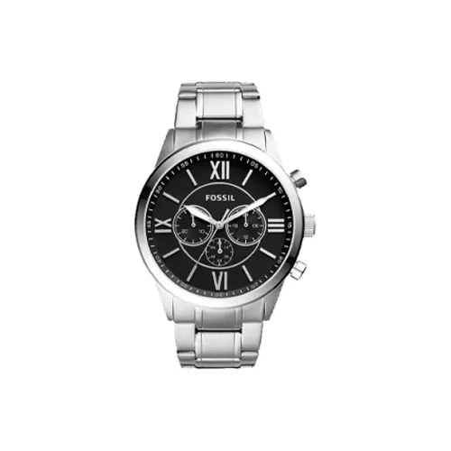 FOSSIL Наручные часы Кварцевый механизм Ремешок из нержавеющей стали 46 мм Черный циферблат Мужские часы