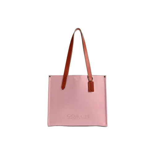 COACH Relay Полированная Галька Кожа Тоут Сумка Сумка для покупок Сумка на плечо Сумка Большая Мужская Светло-розовая