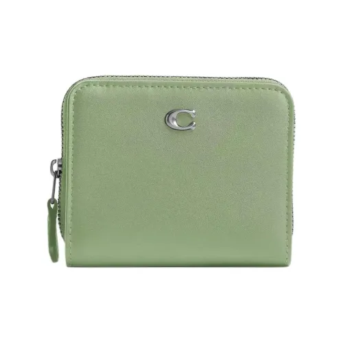 COACH Billfold Wallet Утонченный Телячья кожа Кошелек Мини Women's Silver Свет Фисташковый