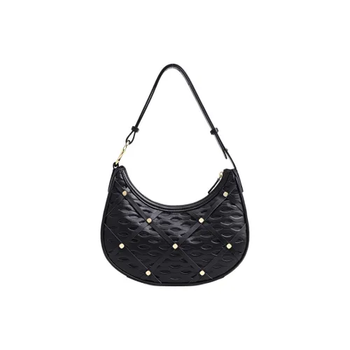 FION Сумка из коровьей кожи Полумесяц Сумка через плечо Сумка среднего размера Унисекс Черный Бежевый