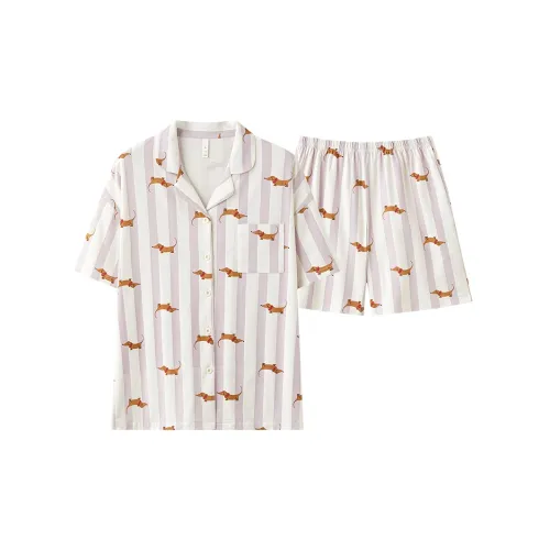 PBENO PD Пижамный комплект Женский Белый Фиолетовый Полосы