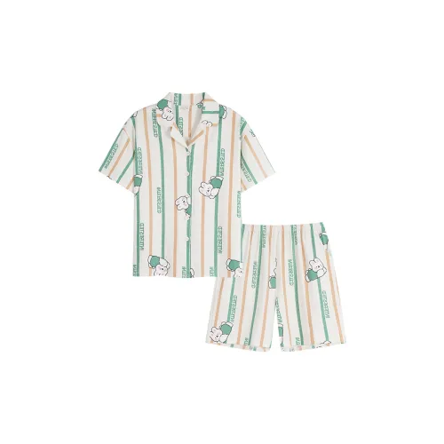 Sha Qian Пижамный комплект Летний Женский Айвори Белый