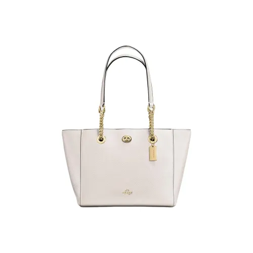 COACH Turnlock Коровья кожа Тоут Сумка Сумка для покупок Сумка на плечо Сумка среднего размера Женская Белая