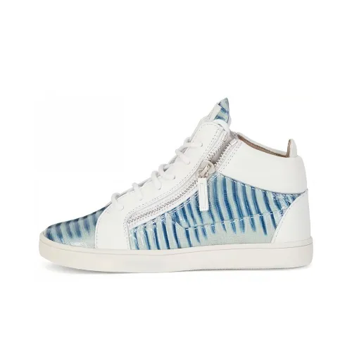 Giuseppe Zanotti GZ Дышащие Скейтбординговые Кроссовки с Высоким Верхом Устойчивые к Износу Женские Сине-Белые