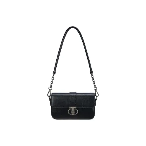 RED DRAGONFLY Корова Кожа Маленькая Квадратная Сумка Сумка с Цепочкой Сумка через Плечо Стандартная Женская Черная