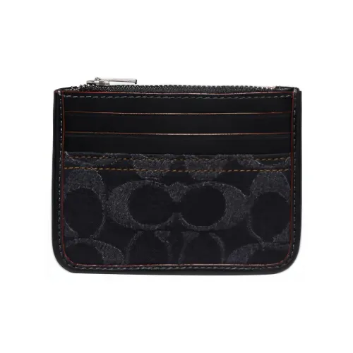 COACH Card Case Denim Телячья кожа Держатель для карт Держатель для карт Женский Черный