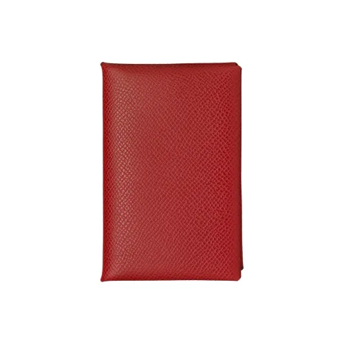 HERMES Calvi Epsom Телячья кожа Держатель для карт Женские 54 Rouge Garance Гранат Красный