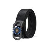 Металлическая пряжка, синий логотип, тисненый ремень