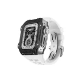 Серебряный корпус, белый ремешок