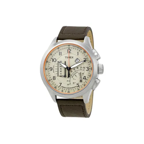 TIMEX Наручные часы Кварцевый механизм Кожаный ремешок 46 мм Белый циферблат Мужские часы