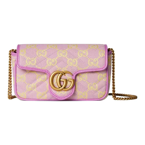 GUCCI Canvas с кожаными вставками обметка сумка через плечо женская светло-фиолетовая и желтая