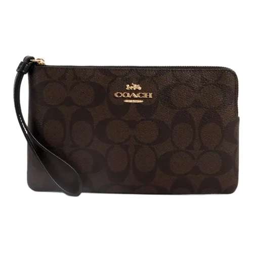 COACH Corner Zip Покрытый холст с переработанной кожей Клатч Кошелек Маленький Женский Золотой Коричневый Черный