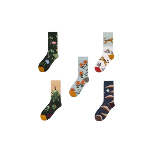 Pan Shijia Носки Crew Унисекс 5 пар Ландшафт Иллюстрация