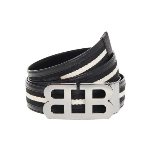 BALLY Буква Однотонный Плавная Застежка Кожаные Ремни Мужской Черный Ширина 4CM