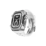 Серебряный корпус, белый ремешок