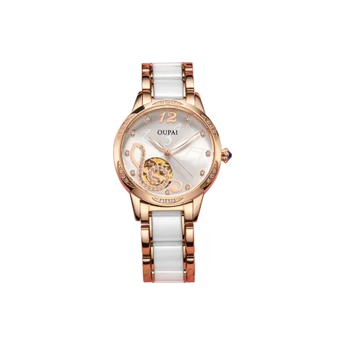 OUPAI Автоматический Механический Механизм Керамика Ремешок Часы Женские Белый Циферблат OP80055MU