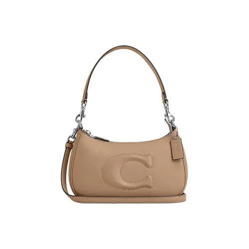 COACH Teri Коровья кожа Портативная сумка через плечо сумка на плечо средний размер женский цвет тауповый