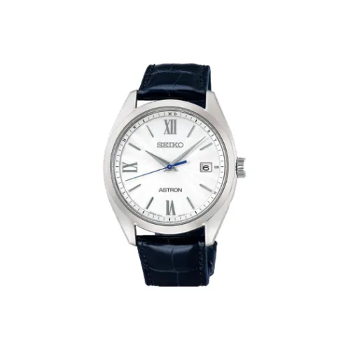 SEIKO Astron Series Солнечный Кварцевый Механизм Часы Мужские Естественная Кожа Ремешок Белый Циферблат
