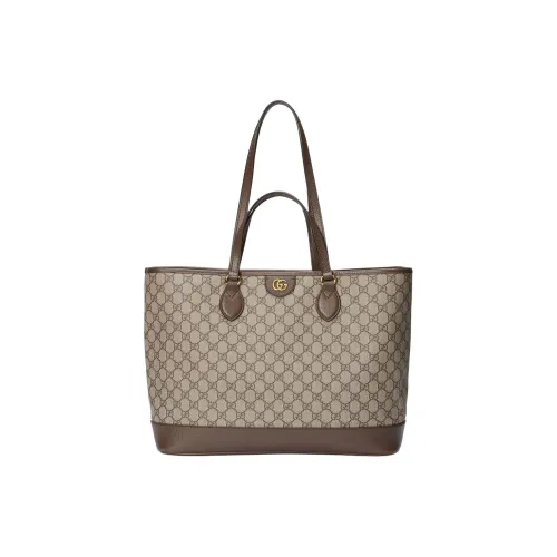 GUCCI Ophidia Холст и Кожа Тоут Сумка Сумка для покупок Сумка через плечо Сумка среднего размера Женская Бежевая и Эбеновая