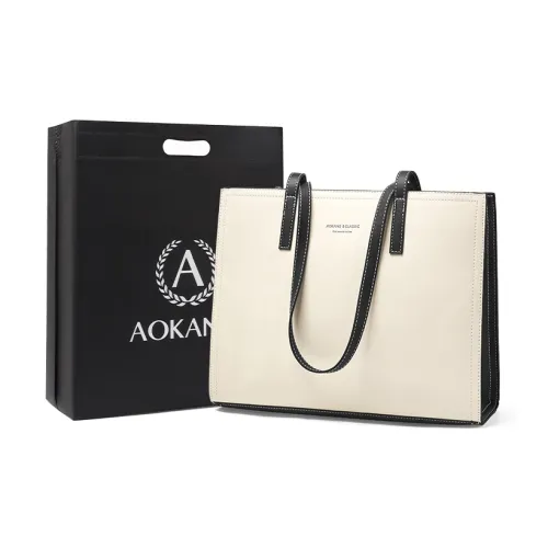 AOKANG Коровья кожа Тоут Сумка Сумка через плечо Сумка стандартная Женская Milkshake Белый и Hepburn Черный