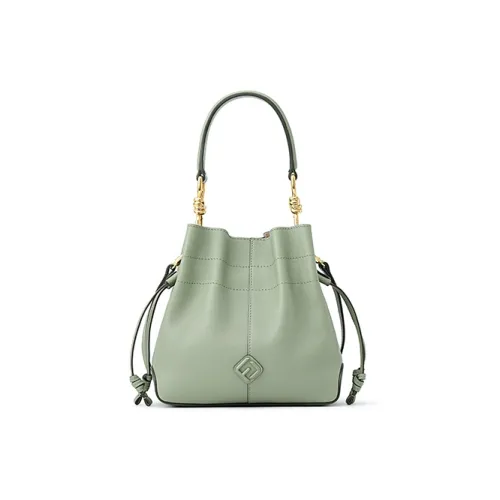 FION Корова Кожа Ведро-Формовая Сумка Сумка на плечо Сумка среднего размера Женская Цвет зеленой фасоли Коричневый