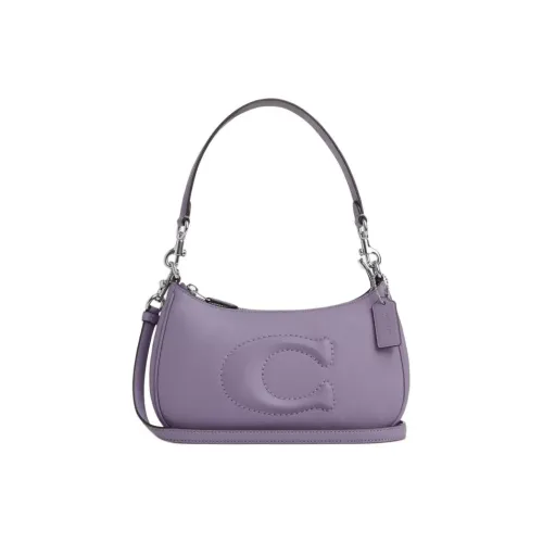 COACH Teri Гладкая кожа Портативная Сумка через плечо Сумка на плечо Средняя Женская Серебряный и Светло-фиолетовый