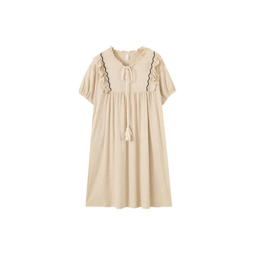 X QINGE Ночная сорочка Лето Женские Экрю