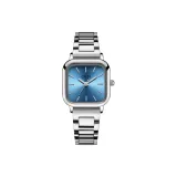 Серебряный ремешок, синий циферблат