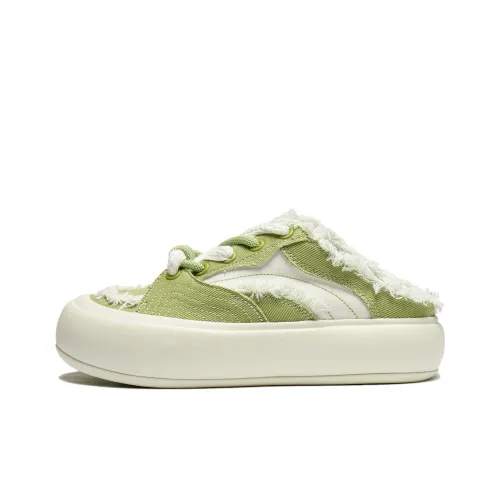 LINING Puff Mule Амортизация Износостойкие Низкие Кроссовки для скейтбординга Женские Зеленый Белый