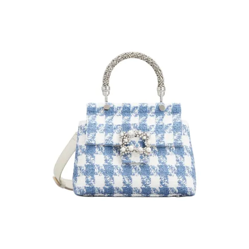 Roger Vivier Искусственная замша Ткань с кожаными вставками Сумка через плечо Сумка Мини Женская Белая и Синяя