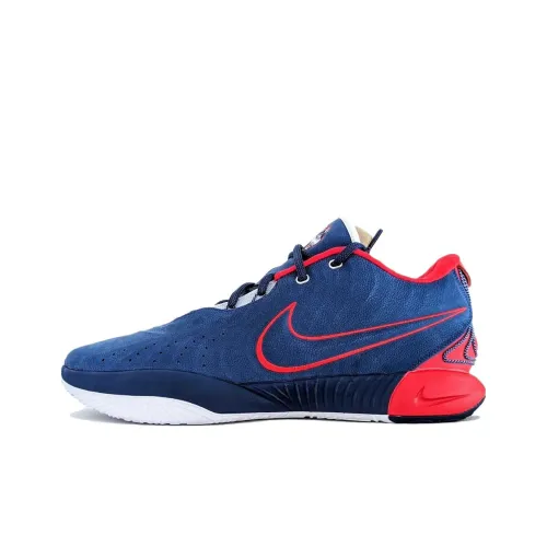 Nike Lebron 21 Uconn Гостевой PE Амортизаторы Shock противоскользящие устойчивые к истиранию низкий топ баскетбольные кроссовки мужской синий красный