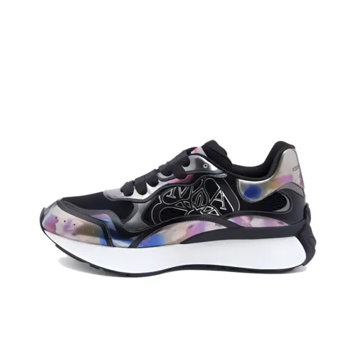 Alexander McQueen Sprint Runner Low Топ Спортивная повседневная обувь Мужская Черный Белый Серебряный
