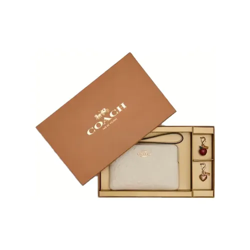 COACH Boxed Кожа Запястье Сумка Клатч Мини Женские Мел Белый