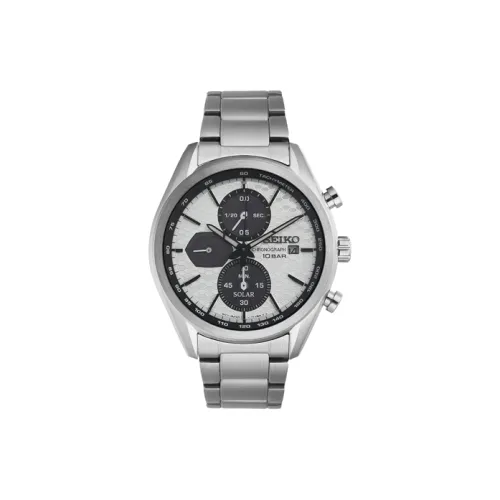 SEIKO THREE Eye Chronograph Collection Солнечный Механизм Нержавеющая сталь Ремешок Часы Мужские Белый Циферблат