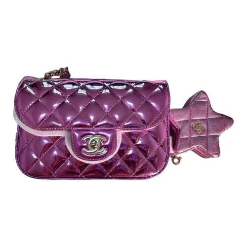 CHANEL Телячья кожа с овечьей шкурой сумка с клапаном звезды кошелек для монет сумка через плечо мини женский фуксия