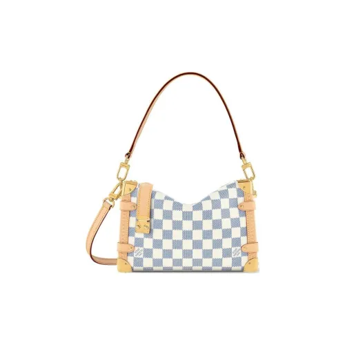 LOUIS VUITTON Холст с кожей Мягкая Коробка Сумка через плечо Сумка Средняя Женская Белая и Светло-Синяя