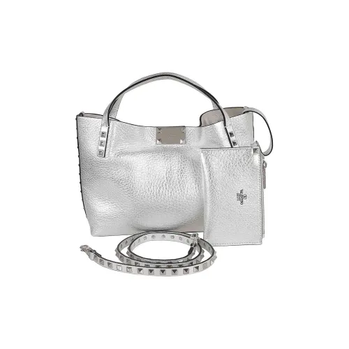 Valentino Рельефная Телячья Кожа Тоут Сумка Сумка для покупок Сумка через плечо Сумка Маленькая Женская Серебряная