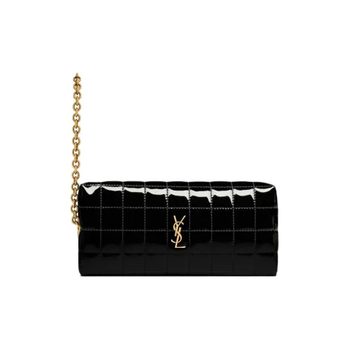 SAINT LAURENT Cassandre Полиуретан с Полиэстер Клатч Женские Черный