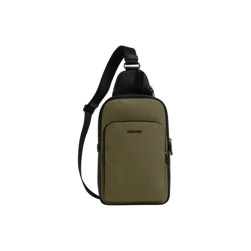 COACH ETHAN Ткань с коровьей кожей Сумка через плечо Маленькая Мужская Оливково-зеленая и Земляной умбровый