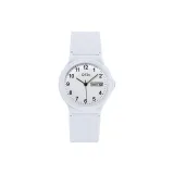 Белый корпус, светящийся циферблат, белый ремешок