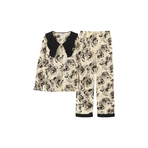 Сон Студенты' Женские Домашний Комплект Пижамы Женские Черно-белая Весенний Осенний