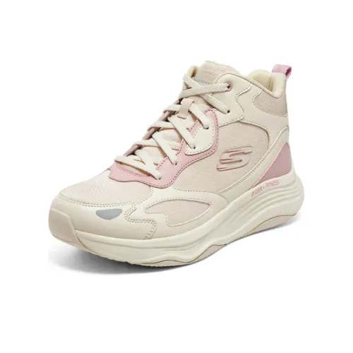 Skechers Амортизация Износостойкие Высокие Кеды Повседневная Обувь Женская Бежево-Розовая