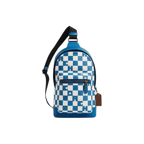 COACH West Искусственная кожа с коровьей кожей и тканевая сумка через плечо Мужская Синяя JAY и Мел Белый