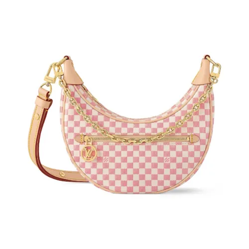 LOUIS VUITTON Loop Холст и кожа Полумесяц Сумка через плечо Женская Розовая и Белая
