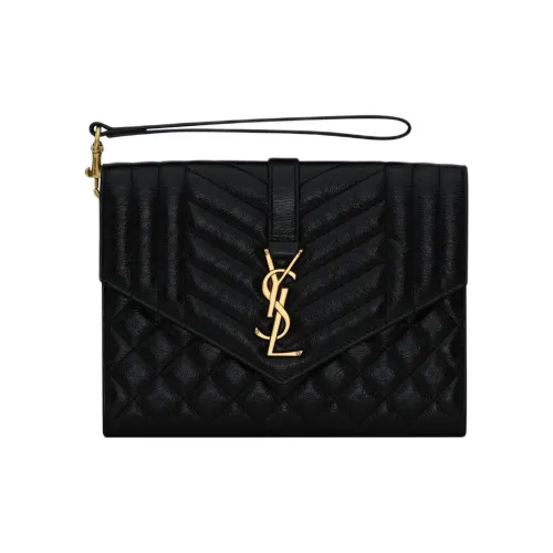 SAINT LAURENT Рельефная Яркая Кожа Конверт Сумка Клатч Женская Черная