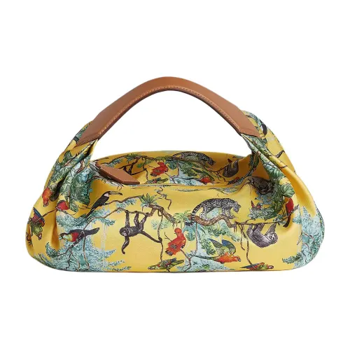 HERMES Balusoie Шелковая сумка Hunter из коровьей кожи сумка-ланчбокс женская Неаполитанский желтый и натуральный