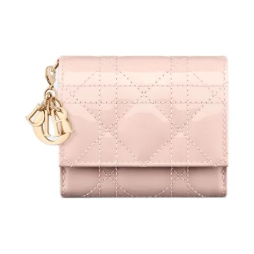 DIOR Lady Dior Лакированная кожа Плетеный узор Телячья кожа Кошелек Женские Лотосово-розовый