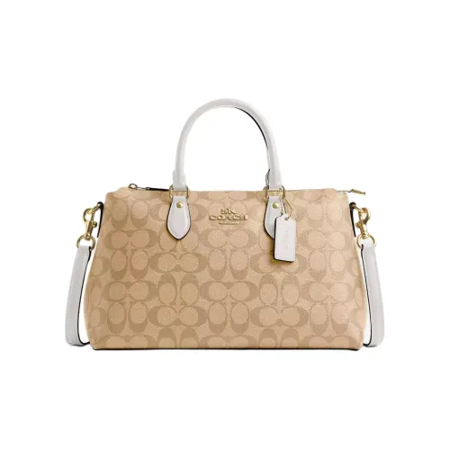 COACH Холст с покрытием и гладкая кожа Сумка через плечо Сумка Большая Женская Золотая и Светло-хаки