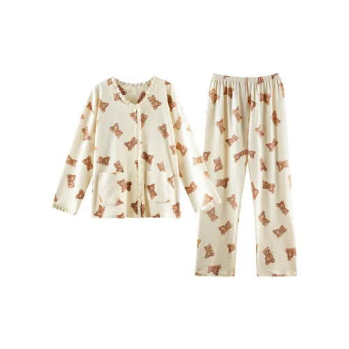 Empowering Words Круглый вырез Комплект пижам Женские Абрикос