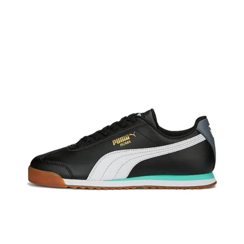 PUMA Roma Basic+ Low Casual Shoes Unisex Black White Green PUMA Roma Basic+ Низкая Повседневная Обувь Унисекс Черный Белый Зеленый